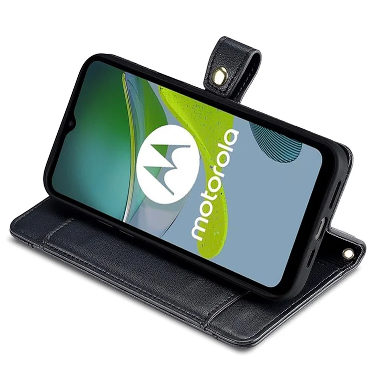 Funda de cuero para Motorola Moto G53 5G / G23 4G / G13 4G con ranuras para tarjetas, bolsillo con cremallera y soporte - Negro