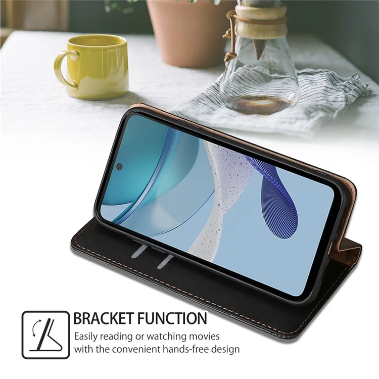 Para Motorola Moto G53 5G / G13 4G / G23 4G Funda de cuero PU con soporte magnético de cierre automático, a prueba de caídas - Negro