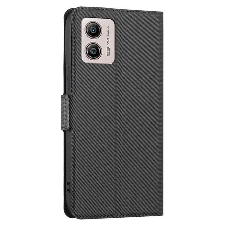Für Motorola Moto G53 5G / G23 4G / G13 4G Flip Phone Cover PU Leder Twill Textur Ständer Kartenschlitze Hülle - Schwarz