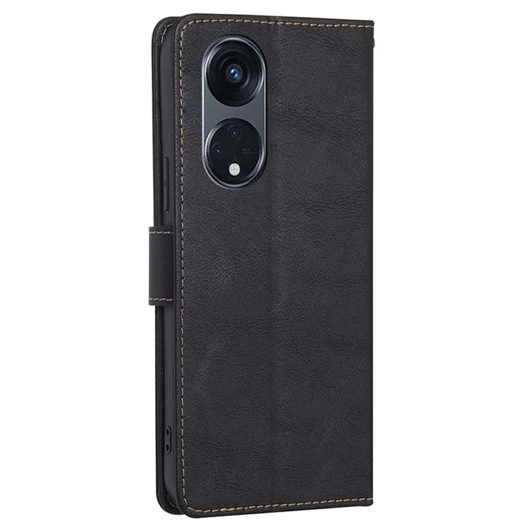 For Oppo Reno8 T 5G / A1 Pro 5G RFID Blocking Leather Wallet Phone Case Cowhide Texture Stand Cover - Black
