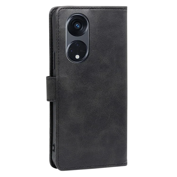 Para Oppo Reno8 T 5G / A1 Pro 5G Calf Texture Leather Case Anti-scratch Wallet Stand Phone Cover - Black
