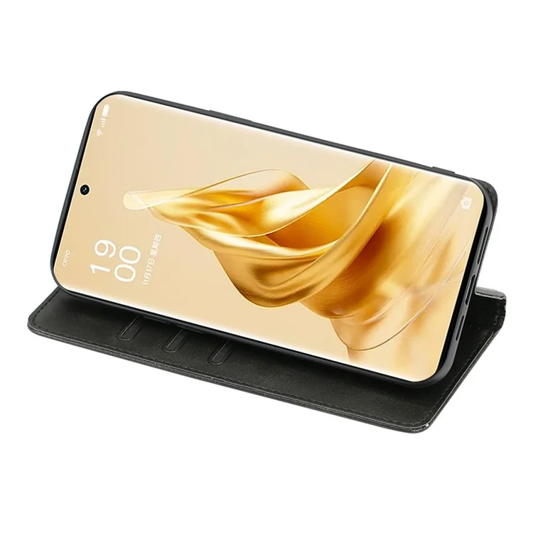 Pour Oppo Reno8 T 5G / A1 Pro 5G Calf Texture Phone Case Magnetic Auto-absorbed Wallet Leather Stand Cover - Noir