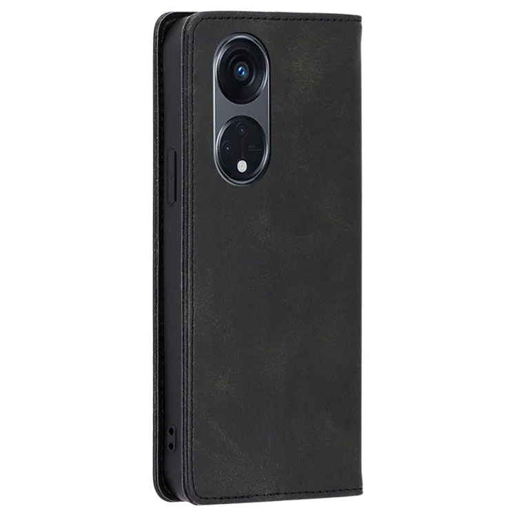 Pour Oppo Reno8 T 5G / A1 Pro 5G Calf Texture Phone Case Magnetic Auto-absorbed Wallet Leather Stand Cover - Noir