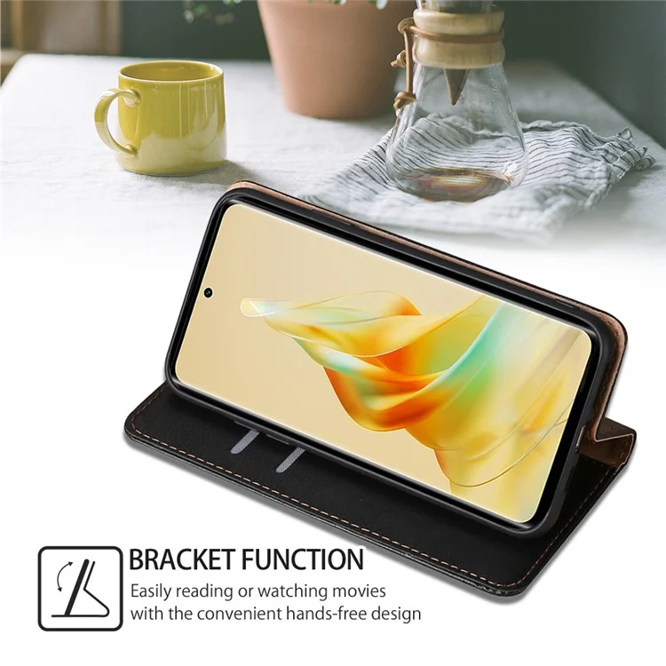 For Oppo Reno8 T 5G / A1 Pro 5G PU Leather Wallet Stand Mobile Case Magnetic Closing Shockproof Cover - Black
