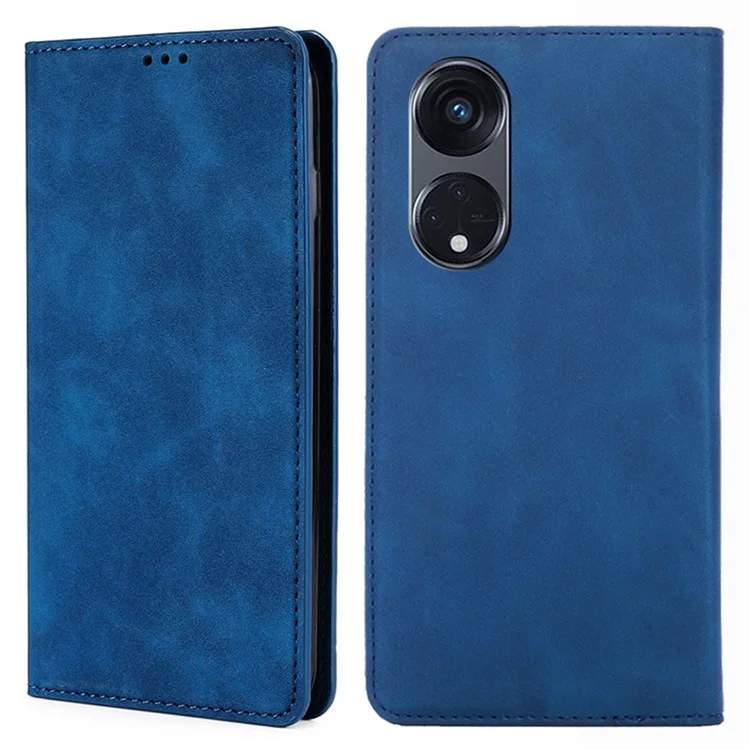 Für Oppo Reno8 T 5G / A1 Pro 5G Kartenfach PU-Leder Flip-Case Ständer Skin-Berührungs-Telefonabdeckung - Blau
