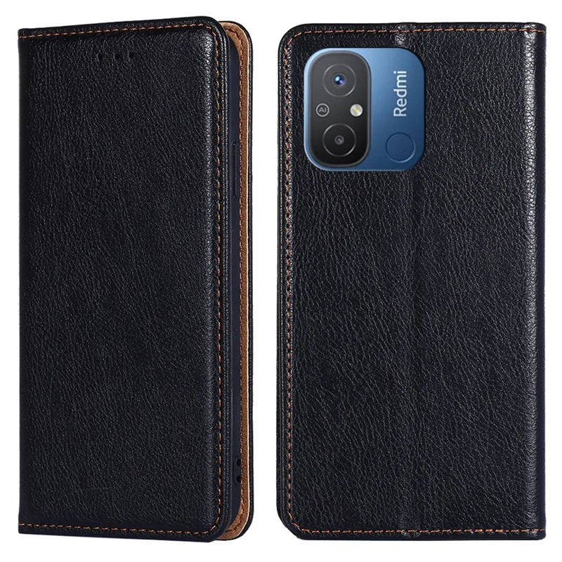 Til Xiaomi Redmi 12C 4G PU Læder Wallet Stående Taske Magnetisk Lukkemekanisme Anti-drop Telefonbeskyttelse - Sort