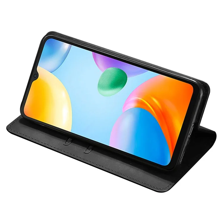 Pour Xiaomi Redmi 12C 4G Porte-Carte Étui à Rabat en Cuir PU Peau-contact Support de Téléphone Couverture - Noir