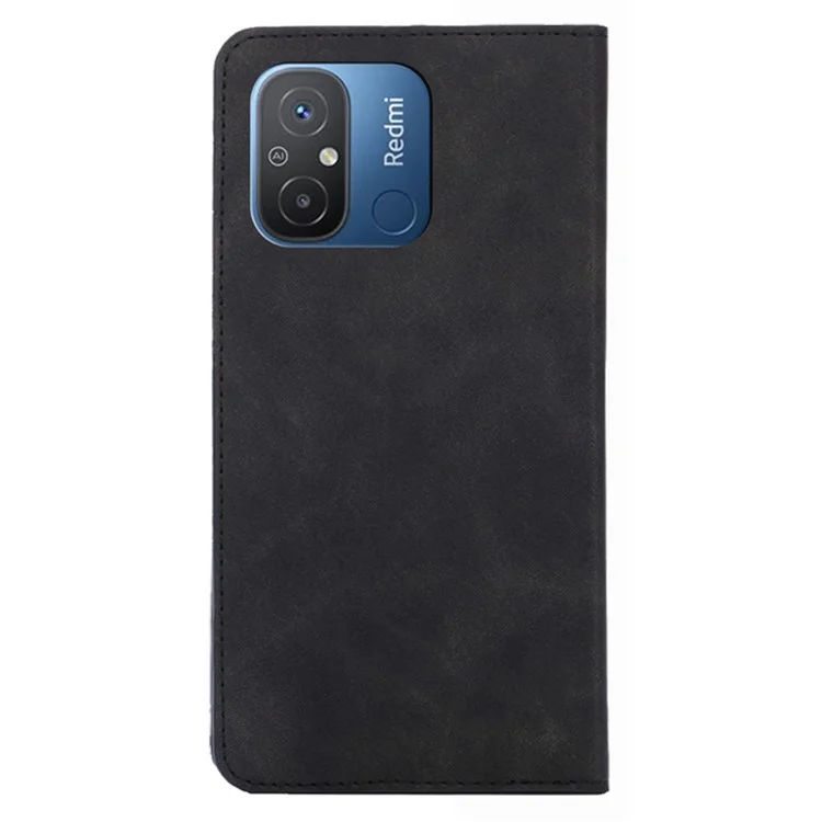 Pour Xiaomi Redmi 12C 4G Porte-Carte Étui à Rabat en Cuir PU Peau-contact Support de Téléphone Couverture - Noir