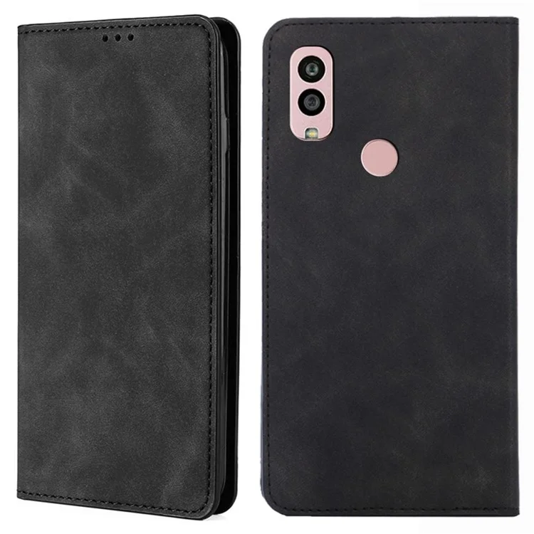 Für Kyocera Android One S10 Kartenfach Klapptasche PU Leder Skin-touch Telefonständer Cover - Schwarz