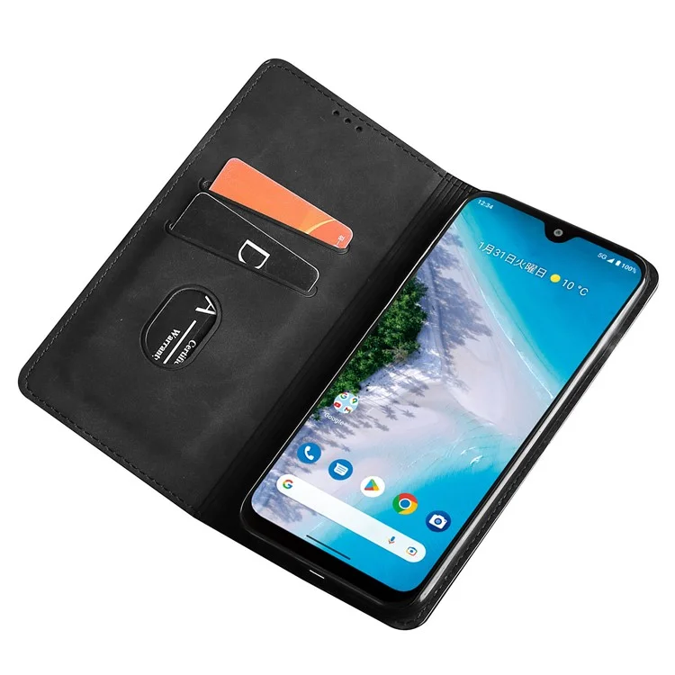 Für Kyocera Android One S10 Kartenfach Klapptasche PU Leder Skin-touch Telefonständer Cover - Schwarz