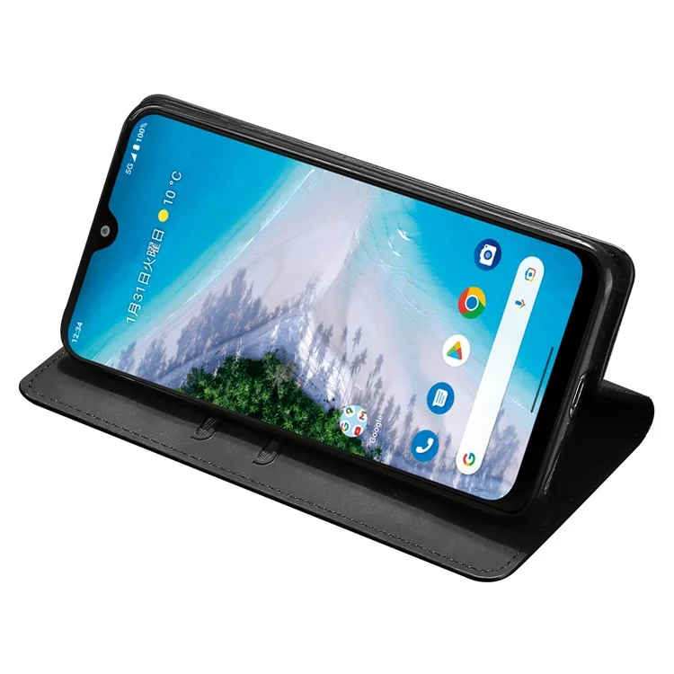 Für Kyocera Android One S10 Kartenfach Klapptasche PU Leder Skin-touch Telefonständer Cover - Schwarz