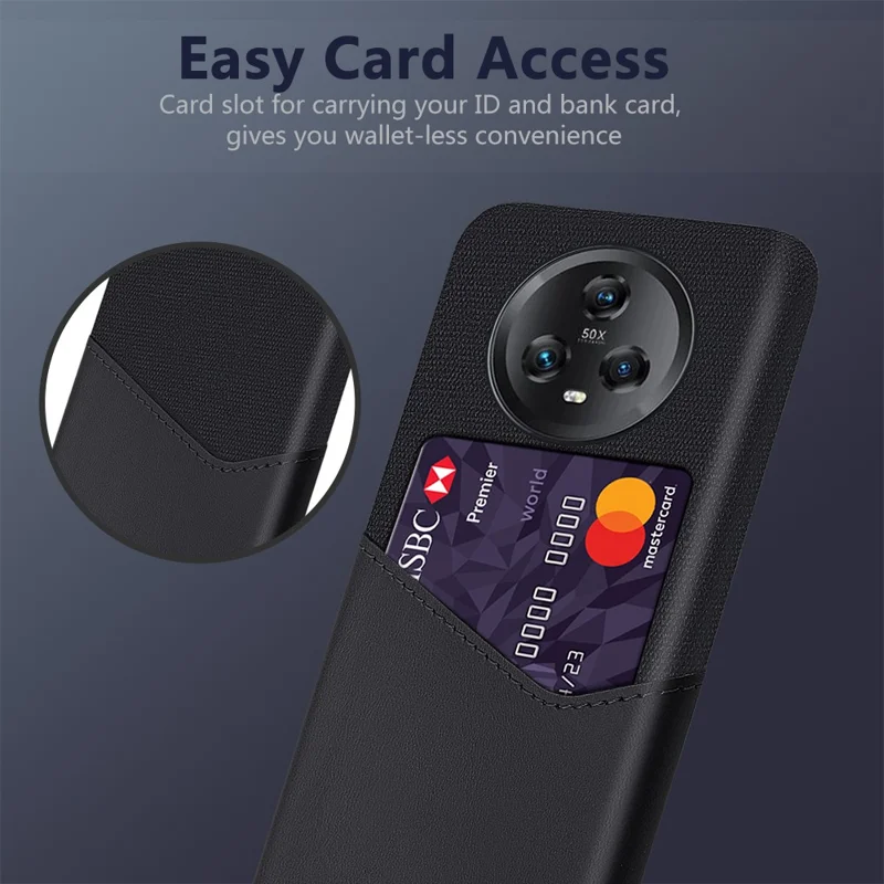 Pour Honor Magic5 Étui Téléphone Anti-rayures avec Fente Carte Texture Tissu PU Cuir+PC Shell - Noir
