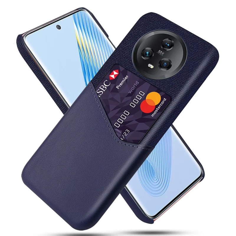 For Honor Magic5 Anti-scratch Phone Case with Card Slot Cloth Texture PU Leather+PC Shell - Blue