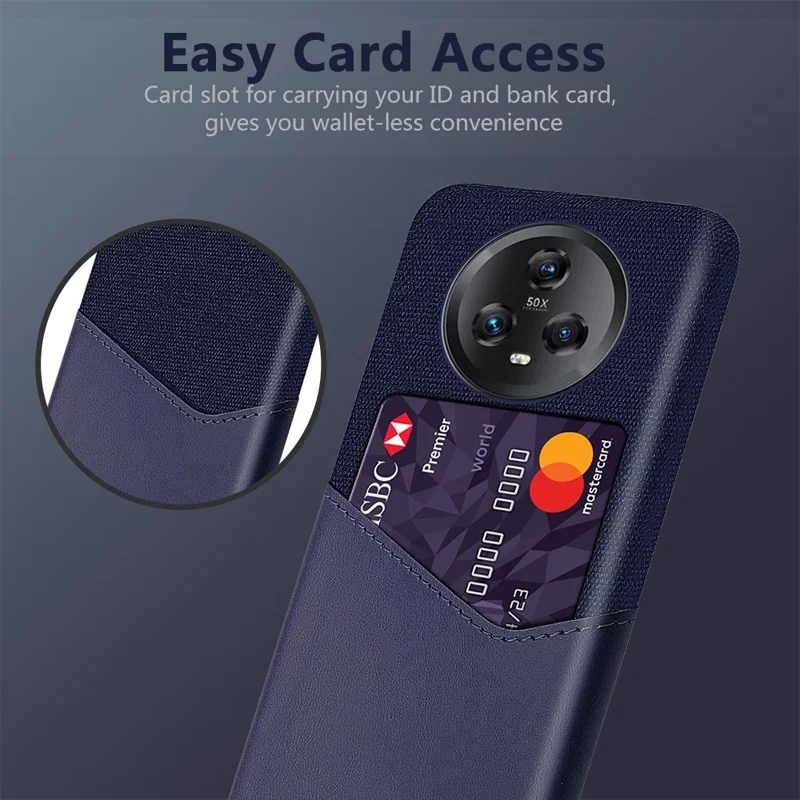 For Honor Magic5 Anti-scratch Phone Case with Card Slot Cloth Texture PU Leather+PC Shell - Blue