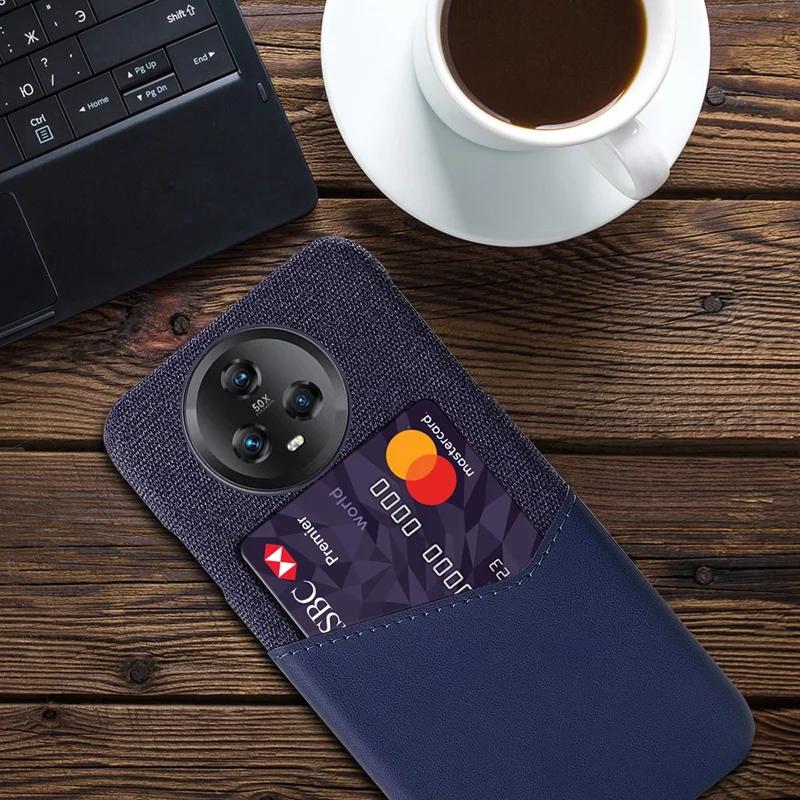 For Honor Magic5 Anti-scratch Phone Case with Card Slot Cloth Texture PU Leather+PC Shell - Blue