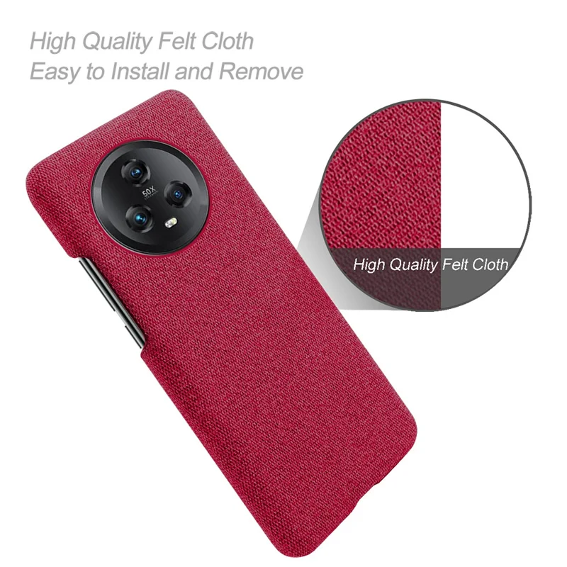 For Honor Magic5 Cellphone Case Solid Color Anti-scratch Hard PC+Cloth Phone Back Cover - Red