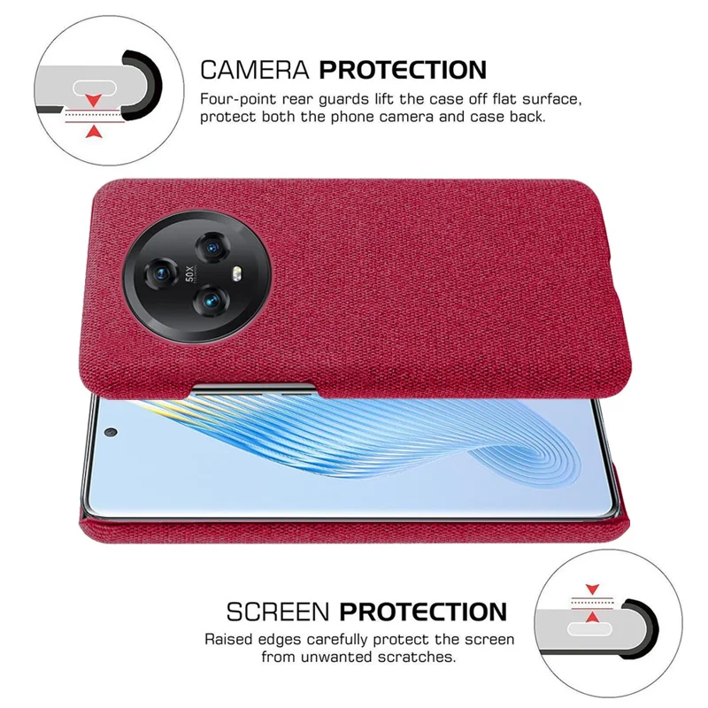 For Honor Magic5 Cellphone Case Solid Color Anti-scratch Hard PC+Cloth Phone Back Cover - Red