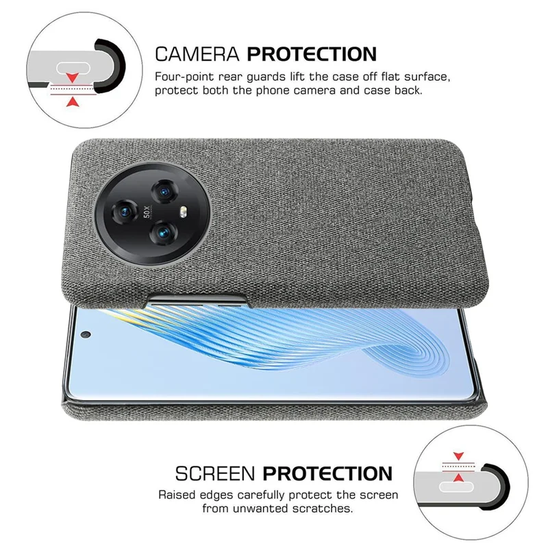 For Honor Magic5 Handyhülle Einfarbig Kratzfest Hartplastik+Stoff Handy Rückseite Abdeckung - Grau