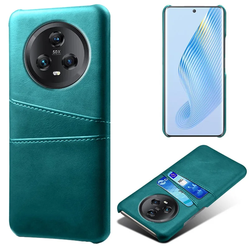 For Honor Magic5 5G Dual Card Slots Phone Case Leather Coated PC Drop-proof Cover - Green