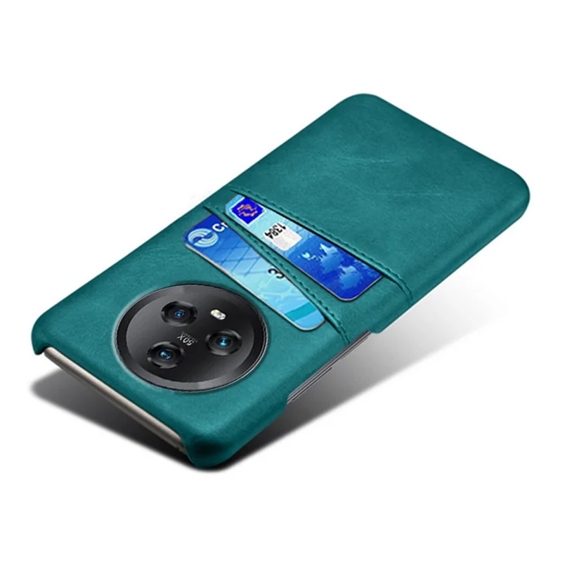 For Honor Magic5 5G Dual Card Slots Phone Case Leather Coated PC Drop-proof Cover - Green