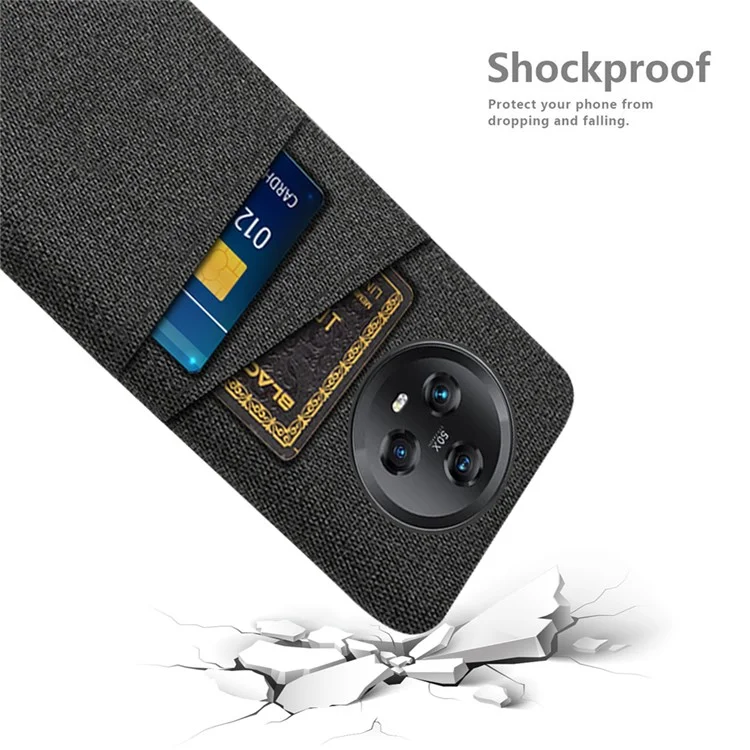 Capa de Telefone com Slots para Dois Cartões para Honor Magic5, Capa Protetora de PC Textura de Tecido Duro - Preto