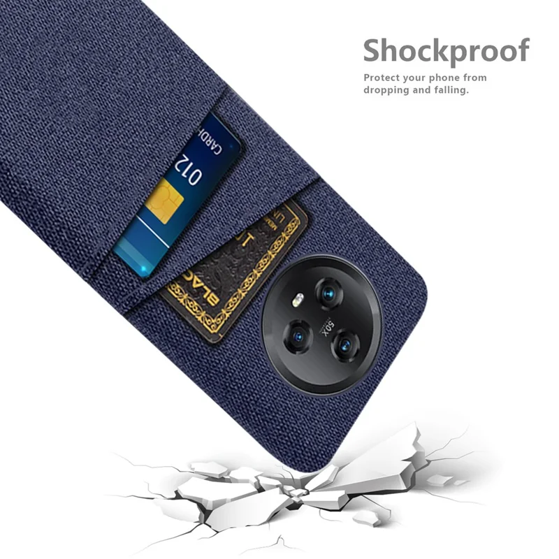 Dual Card Slots Phone Case for Honor Magic5 , Cloth Texture Hard PC Protective Phone Cover - Blue
