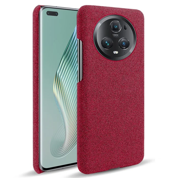 For Honor Magic5 Pro Cellphone Case Solid Color Shockproof Hard PC+Cloth Phone Back Cover - Red