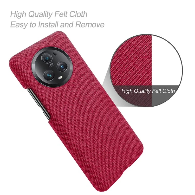 For Honor Magic5 Pro Cellphone Case Solid Color Shockproof Hard PC+Cloth Phone Back Cover - Red
