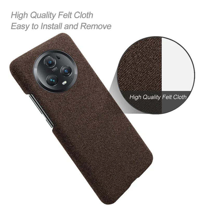 For Honor Magic5 Pro Cellphone Case Solid Color Shockproof Hard PC+Cloth Phone Back Cover - Brown