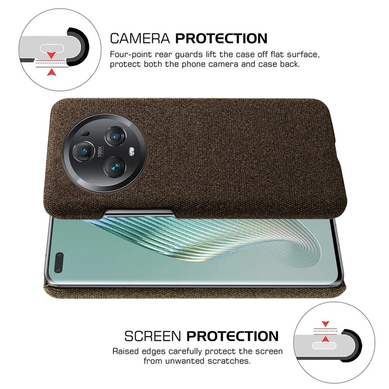 For Honor Magic5 Pro Cellphone Case Solid Color Shockproof Hard PC+Cloth Phone Back Cover - Brown