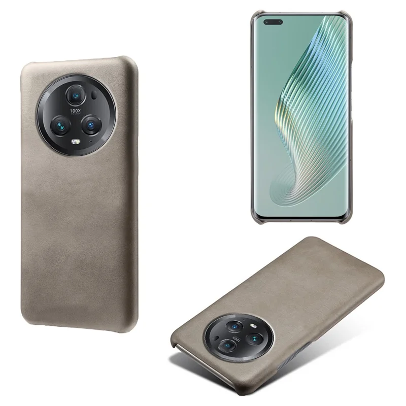 For Honor Magic5 Pro Calf Texture Phone Case Leather Coated PC Phone Cover - Grey