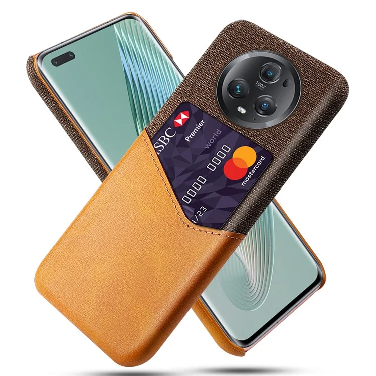 Étui de protection pour téléphone portable For Honor Magic5 Pro en texture de tissu avec fente pour carte en cuir PU et coque arrière en PC - Orange