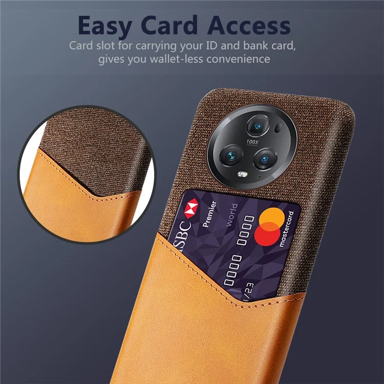 Étui de protection pour téléphone portable For Honor Magic5 Pro en texture de tissu avec fente pour carte en cuir PU et coque arrière en PC - Orange