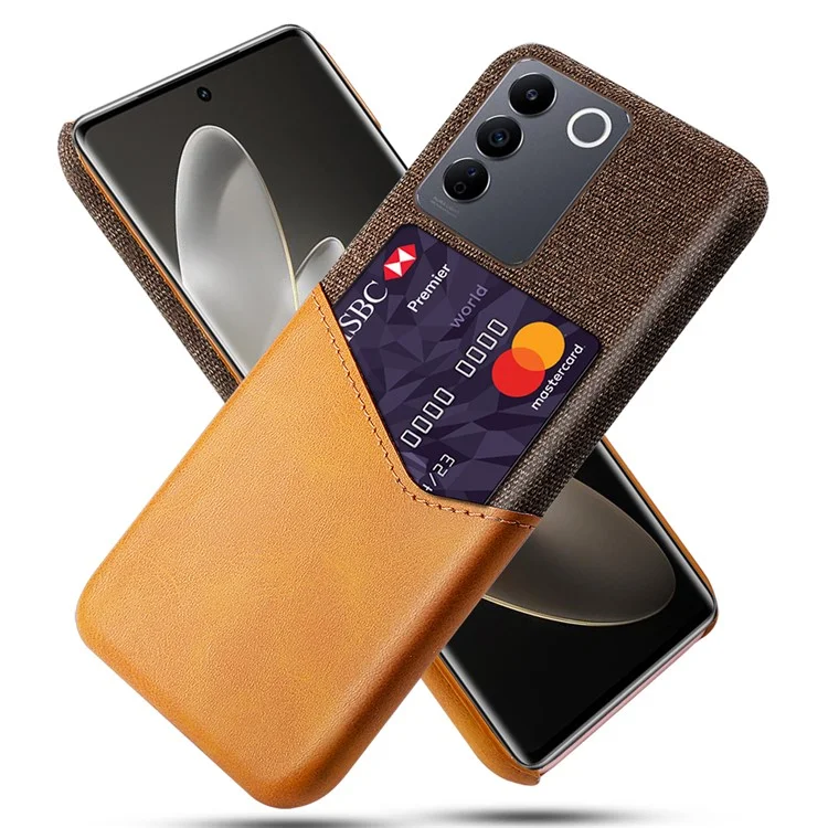 Para vivo S16e 5G Cloth Texture Phone Case PU Leather+PC Protective Back Shell com Card Slot - Laranja