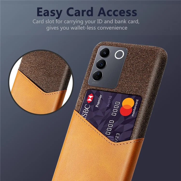 Para vivo S16e 5G Cloth Texture Phone Case PU Leather+PC Protective Back Shell com Card Slot - Laranja