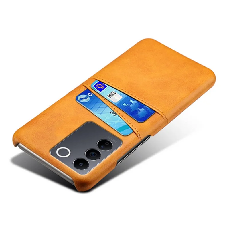 Leather Coated PC Phone Cover for vivo S16e 5G , Dual Card Slots Protective Phone Case - Orange