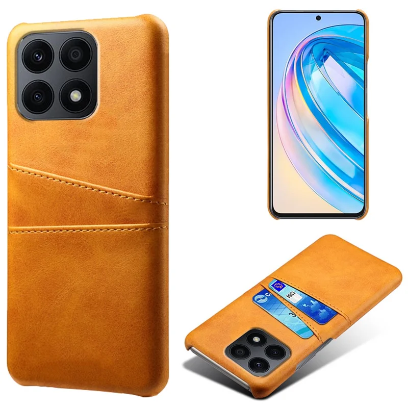 For Honor X8a 4G Dual Card Slots Phone Case Anti-scratch Leather+PC Phone Cover - Orange