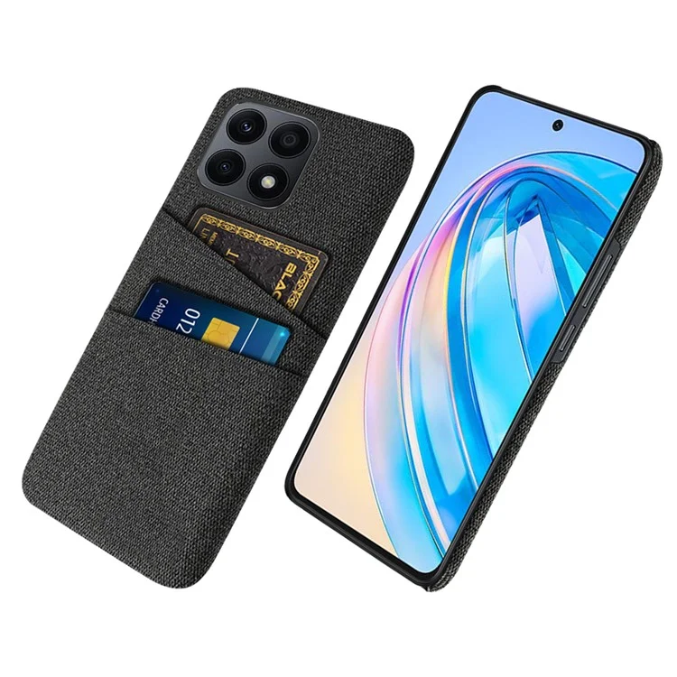 Étui de téléphone portable en PC dur à double fente pour cartes pour Honor X8a 4G, étui de protection pour téléphone à texture en tissu - Noir
