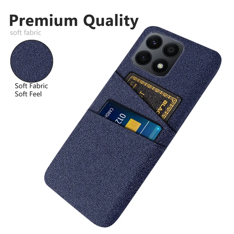 Dual Card Slots Hard PC Phone Case for Honor X8a 4G , Cloth Texture Protective Phone Cover - Blue