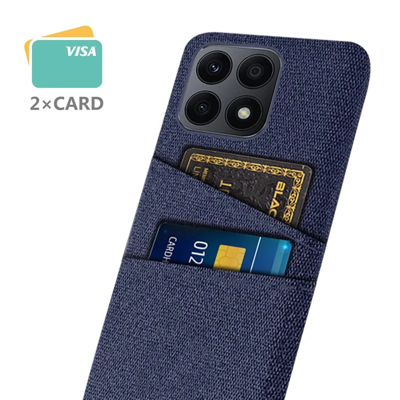 Dual Card Slots Hard PC Phone Case for Honor X8a 4G , Cloth Texture Protective Phone Cover - Blue