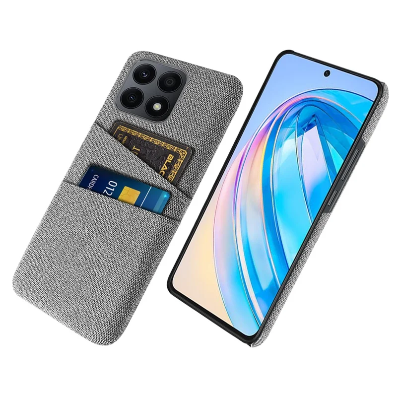 Dual Card Slots Hard PC Phone Case for Honor X8a 4G , Cloth Texture Protective Phone Cover - Light Grey