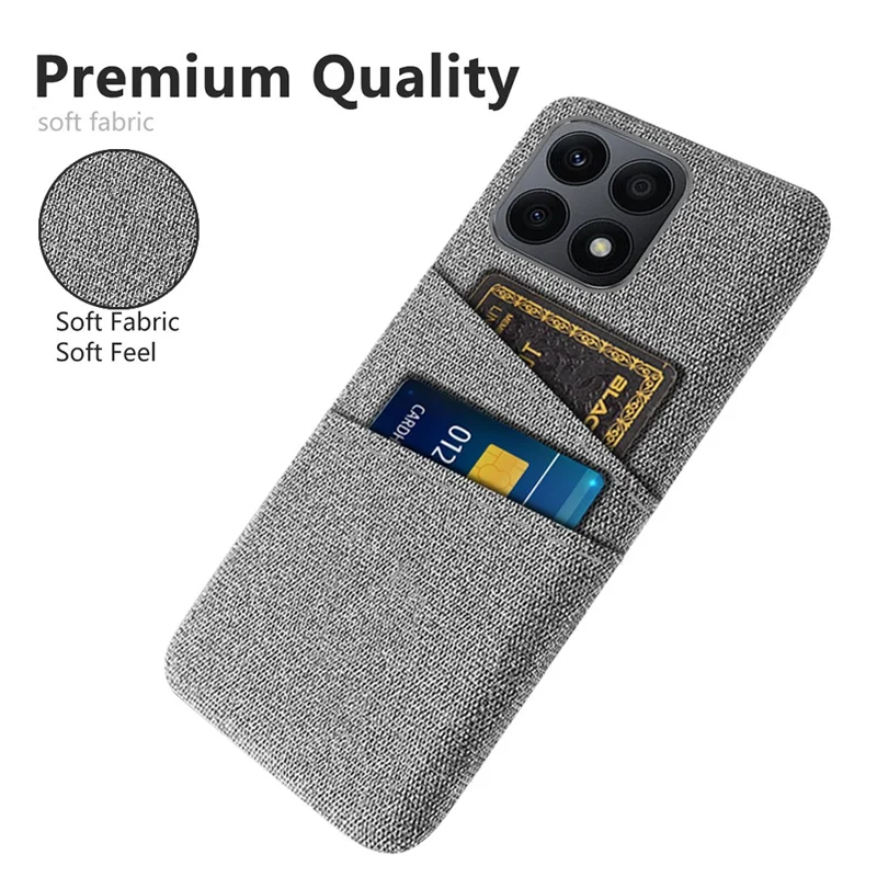 Dual Card Slots Hard PC Phone Case for Honor X8a 4G , Cloth Texture Protective Phone Cover - Light Grey