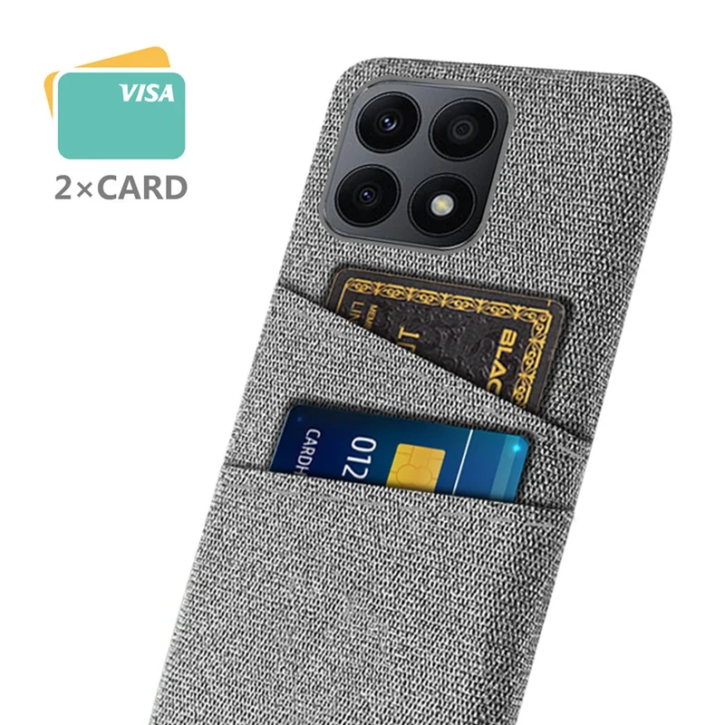 Dual Card Slots Hard PC Phone Case for Honor X8a 4G , Cloth Texture Protective Phone Cover - Light Grey