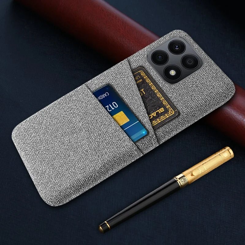 Dual Card Slots Hard PC Phone Case for Honor X8a 4G , Cloth Texture Protective Phone Cover - Light Grey