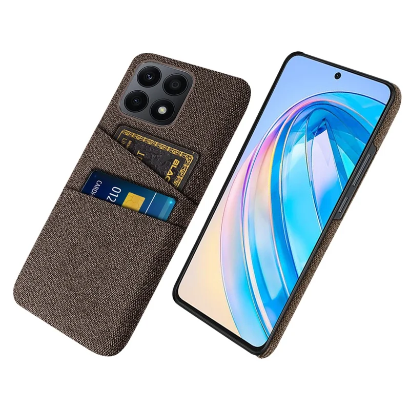 Dual Card Slots Hard PC Phone Case for Honor X8a 4G , Cloth Texture Protective Phone Cover - Brown