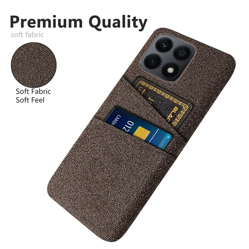 Dual Card Slots Hard PC Phone Case for Honor X8a 4G , Cloth Texture Protective Phone Cover - Brown