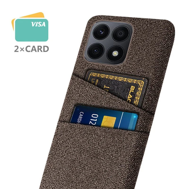 Dual Card Slots Hard PC Phone Case for Honor X8a 4G , Cloth Texture Protective Phone Cover - Brown