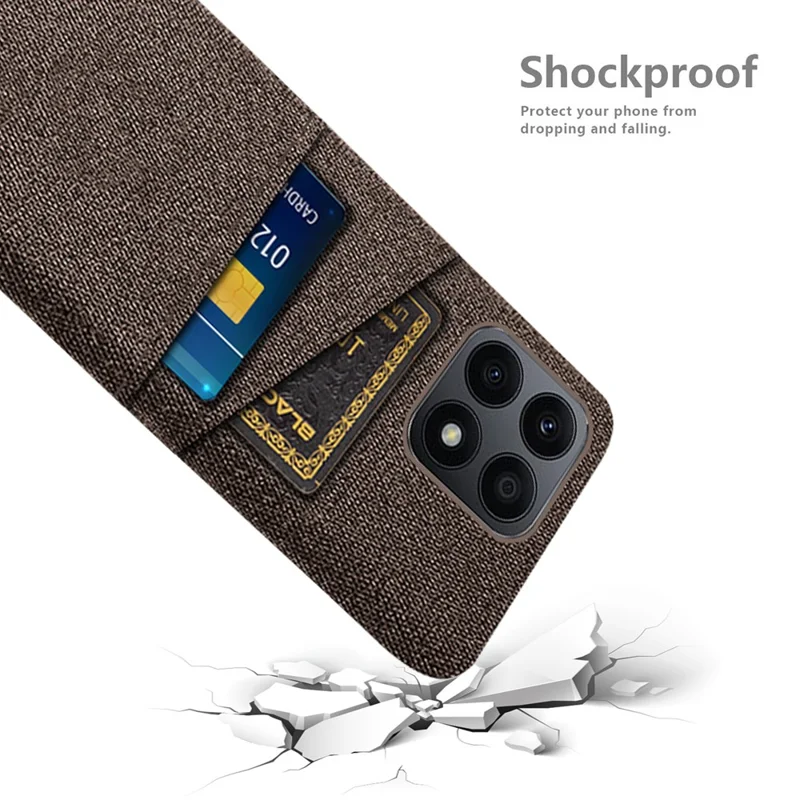 Dual Card Slots Hard PC Phone Case for Honor X8a 4G , Cloth Texture Protective Phone Cover - Brown