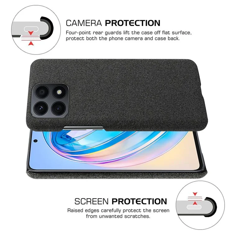 For Honor X8a 4G Sólido Color Funda de Teléfono Celular Anti-arañazos Estuche Duro PC+Tela Cubierta de Teléfono Trasera - Negro