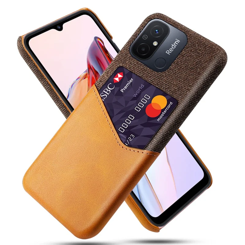 För Xiaomi Redmi 12C 4G PU-läder+PC skyddande bakskal med kortficka klättstruktur mobilskal - Orange